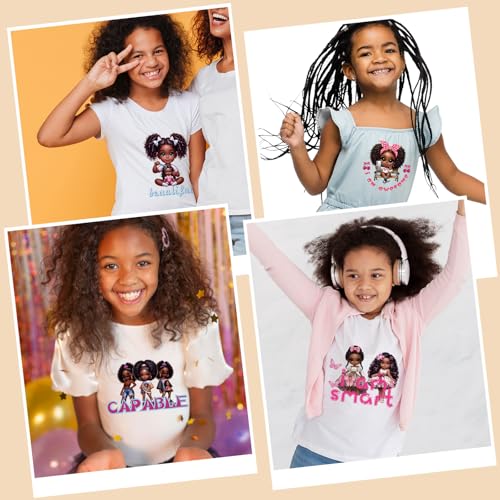 Dazoratix Black Girl Transfer Stickers - 12 Pcs Cute DTF Transfers Ready to Press Dog Iron on Patches Butterfly Washable Heat Decals for Girls DIY T-Shirt Clothing Coat Jeans Backpacks Decorations - style: Black Girl