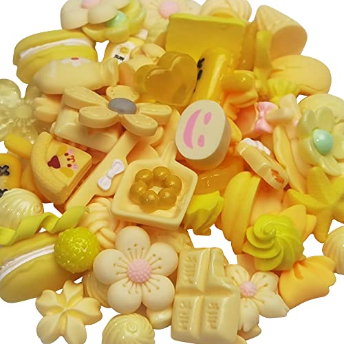 Chenkou Craft 50pcs Lots Mix Assort Easter DIY Flatbacks Resin Flat Back Buttons Scrapbooking (Yellow) - color: Yellow