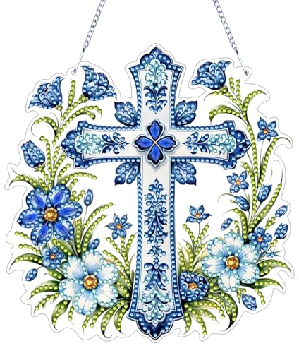 ARPADAMO Hanging Diamonds Art kit for Adult,DIY Cross Flowers Pendant Diamonds Painting Art Kit, 7.0x6.8 inch Acrylic Diamonds Painting Board Kit Ornament, Special Crystal Diamond Hanging Ornament - color: DP01402