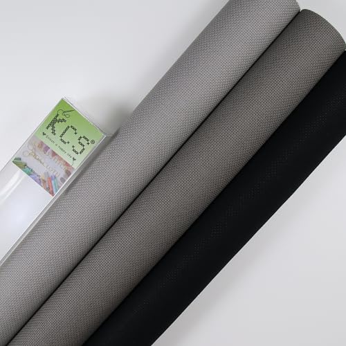 KCS 3 pc of 15" x 18"(38cmx45cm) Counted Cross Stitch Cotton Aida Cloth Needlework Rolled Fabric Box,18CT,Medium Grey+Dark Grey+Black - color: Medium Grey+dark Grey+black, size: 18CT