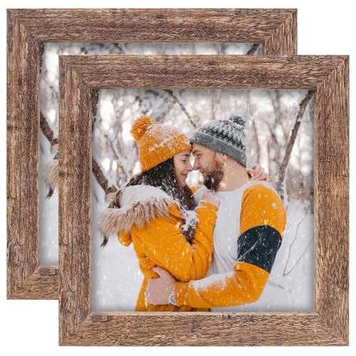 6x6 Picture Frames Set of 2, Square Rustic Wood Grain Photo Frame for Tabletop or Wall Mounting Display - size: 6X6(2pcs)