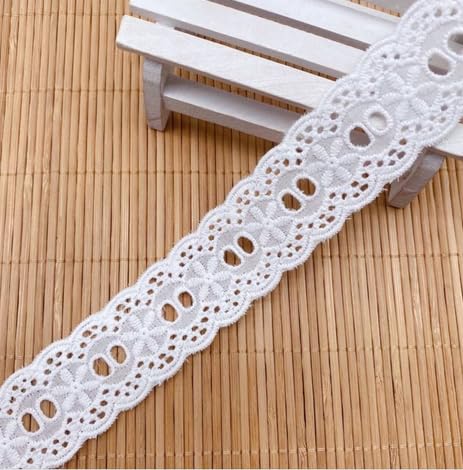 7Yards Cotton Lace Trim White Eyelet Lace Ribbon Bowknot Embroidery Scalloped Lace for Sewing Crafts, Dress, Dolls/Pets Clothes (White C) - color: White C