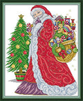 Howie's Needlepoint Cross Stitch Kits, 14CT Pre-Printed Pattern Needlepoint Kits, Full Range of Stamped Starter Kits(The Arrival of Santa Claus,14.17 x 17.6 inch) - color: The Arrival of Santa Claus