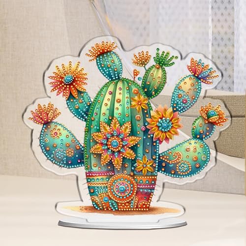 POETRYDRAW Diamond Art Ornament Desktop Kit Cactus, Stand Up Diamonds Painting Ornament for Adults, 5D DIY Special Diamond Gem Craft Tabletop Placement Board Kit - color: Cactus