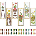 FREEBLOSS 6 Set Cross Stitch Bookmark Kit Flowers Patterns Stamped Cross Stitch Kit with Instruction Embroidery Kit for Adults Beginners Reading Gift 8''x2.4'' - style: Potting