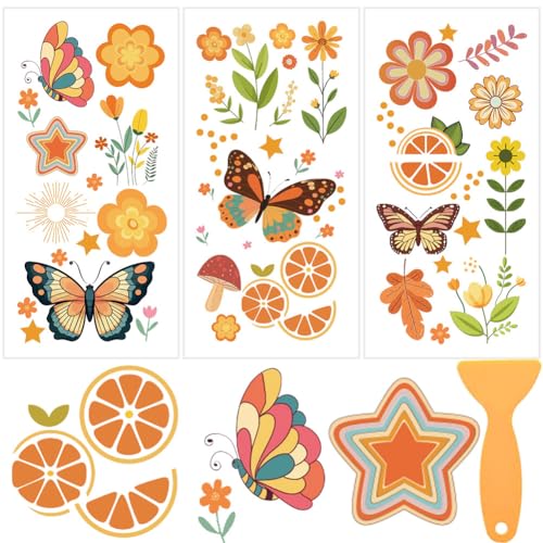 3 Sheets Boho Flowers Rub on Transfers for Crafts and Furniture 12×6inch Vintage Butterfly Floral Furniture Transfer Stickers for Wood Cabinet Dressers Home Decor - style: Boho Flowers Butterfly