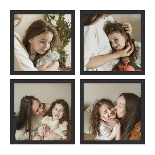 An&He 8x8 Picture Frames Set of 4, Displays 4x4 with Mat or 8x8 Without Mat Photos, Square Collage Wall Decor for Gallery, Tabletop & Wall Decor, Black - color: Black-4, size: 8x8