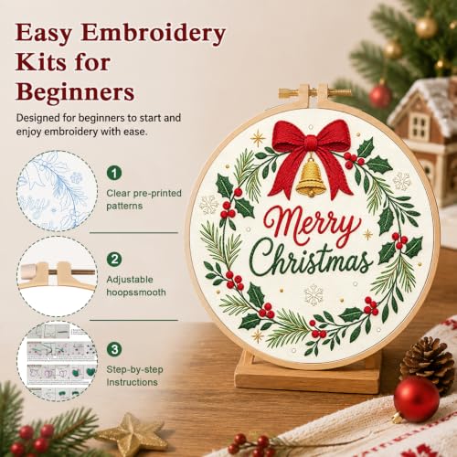Louise Maelys Merry Christmas Wreath Embroidery Kit for Beginners Adults - color: Christmas Wreath
