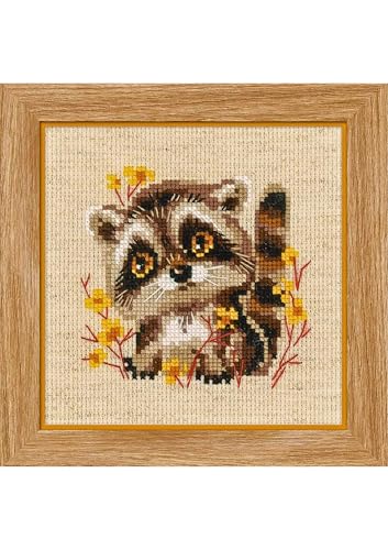 RIOLIS - Little Raccoon 1754, Cross Stitch Kits 5,12" x5,12, Cross Stitch Kits for Beginners & Advanced, Crossstitching Kits Adult, Counted Stitching Kits, Embroidery Kit - style: Little Raccoon 1754