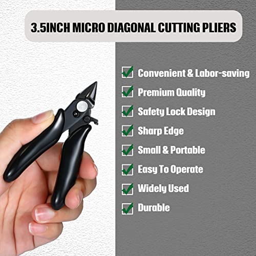 3 Packs 3. 5 Inch Wire Cutters Mini Soft Wire Snips Nippers Micro Cutter with Lock Flush Diagonal Cutting Pliers Small Flush Cut Pliers Jewelers Tools for Electronic(Black) - color: Black