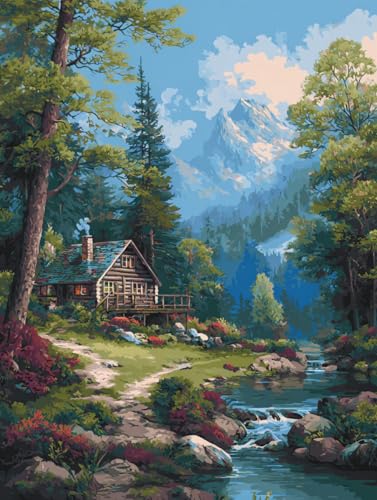 Moohue 14CT Counted Cross Stitch Kits for Adults Advanced Mountains Lake Printed Stamped Cross Stitch Kits for Adults (Mountain Lake 5) - color: Mountain lake 5