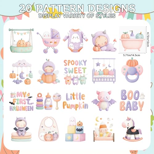 Halloween Baby Iron on Transfer - 20Pcs Dtf Transfers Ready to Press, Cute Boo Baby Iron on Decals Patches, My First Halloween Heat Sublimation Stickers for DIY Baby Onesie Kids Clothing - color: Halloween Baby557