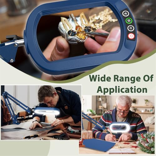 Veemagni 12X Rectangle Magnifying Glass with Light and Stand, 5 Color Modes Stepless Dimmable, 2-in-1 LED Lighted Desk Lamp & Clamp, Hands Free Magnifier for Reading Crafts Painting Close Work - Blue - color: Blue