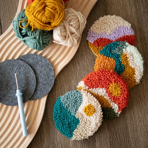 Temlum 6pcs Punch Needle Coasters Kit for Adults and Beginners(Landscape) - color: Landscape