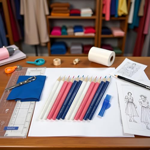 12Pcs Sewing Fabric Pencils with Brush Tailor Pencils Sewing Marking Pencil Fabric Chalk Pencil Tracing Tailor Chalk for Tailor Tools