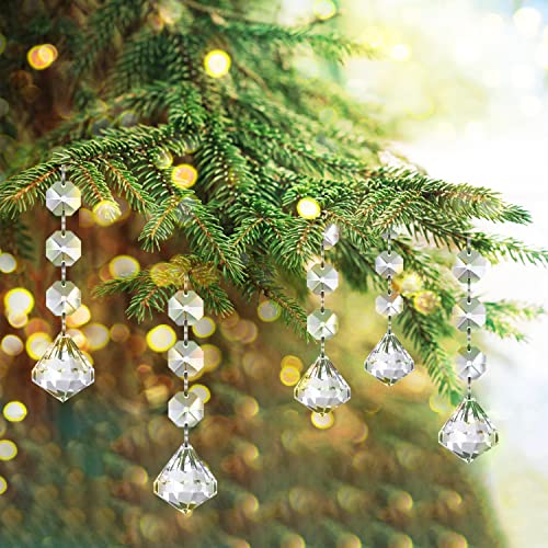 Jishi 30pk Crystal Diamond Ornaments for Christmas Tree Decorations, Hanging Clear Plastic Acrylic Diamonds for Wedding Anniversary Party Decoration Centerpieces Chandelier Prism Drop Pendant Supplies - style: Diamond