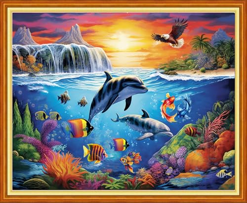 Artvxeay Stamped Cross Stitch Kits Beginners Full Range of Embroidery Starter Kits for Adults Printed Cross Stitching DIY Needlepoint Kit 11CT- The Underwater World 16x20 inch - color: Color51