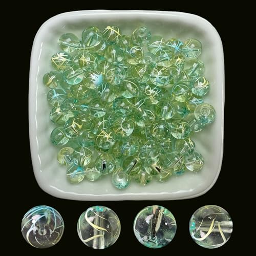 8mm Hand-Drawn Glass Beads Bulk 200pcs Yellow&Sky Blue Round - color: Yellow&Sky 8mm