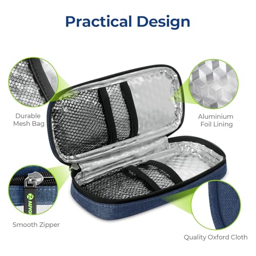 AUVON Lightweight Insulin Cooler Travel Case, 3-Layer Thickened Insulation - color: Navy Blue