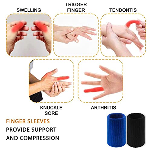 20 Pcs Finger Sleeves Protectors, Elastic Sport Finger Sleeves, Blue/Black - color: Blue,black