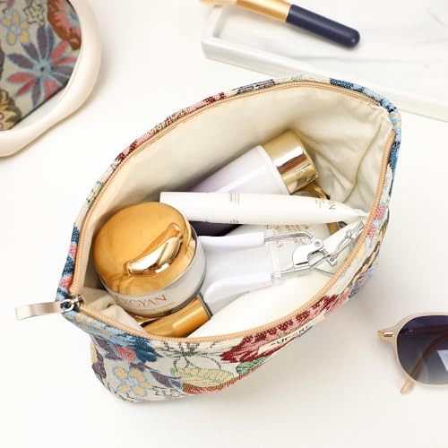 2 PCS Makeup Bag Set Cute Small Cosmetic Bag for Purse - color: Flower Garden White
