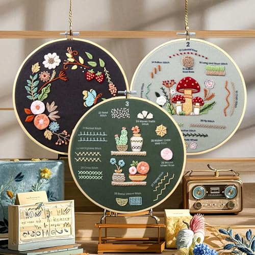 Craftwiz Embroidery Kit for Beginners, 4 Patterns, Learn 31 Stitches