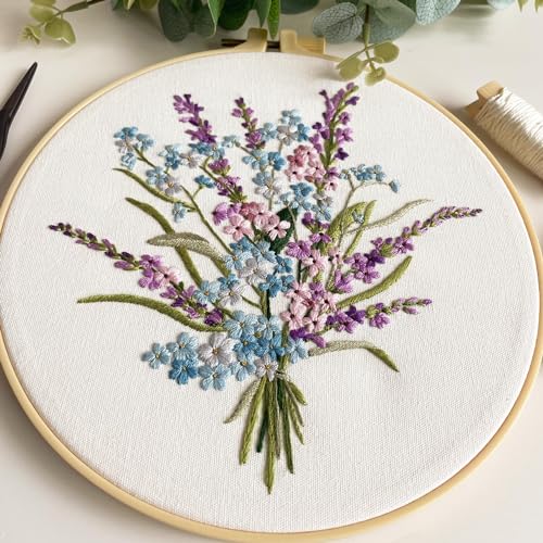 Myfelicity Embroidery Kit, 4 Flower Pattern Embroidery Set with 4 Patterns and 2 Hoops, Adult and Beginner Needlepoint Kit with Embroidery Floss, Needles, Cotton Fabric and Instructions…