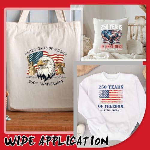 Dazoratix 250th Anniversary Iron on Transfers - 28 Sheets 4th of July Patriotic America DTF Ready to Press 250 Years Eagle USA Flag Heat Patches Stickers Vinyl Decal for T Shirts Clothes Bag DIY Craft - style: 250th Anniversary