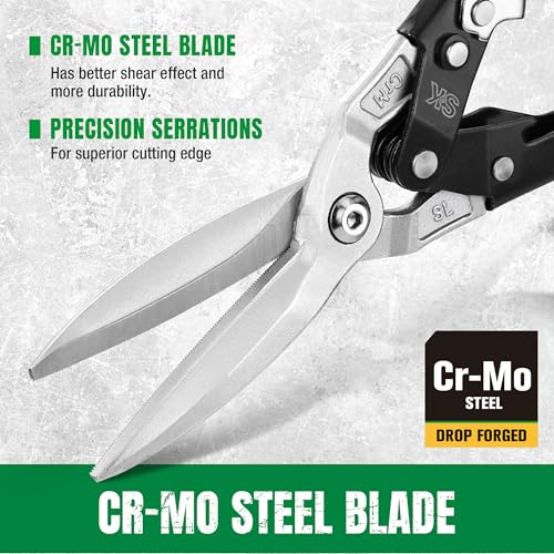 SK 11.5-Inch Tin Snips Heavy Duty, Straight Cut Aviation Snips, Cr-Mo Steel - size: 11.5" Straight Cut