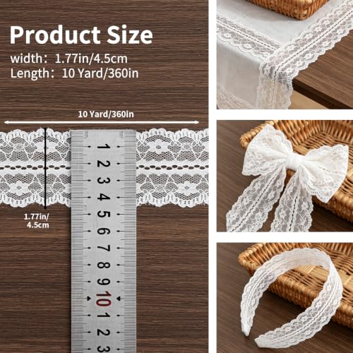 Lace Trim Ribbon, 10-Yard White Lace Ribbon, 1.73 Inch Width White Laces Trims Delicate Floral Pattern Ribbons for Crafts Sewing and Bridal Wedding Dress Applique Decorations - color: White039, Length: 10 Yard, Width: 1.7 inch