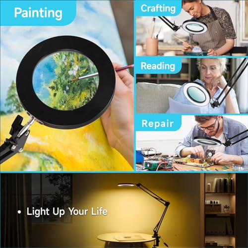 LED Magnifying Desk Lamp with Stand and Clamp for Repair, Crafts, Reading - size: 25Inch Clamp