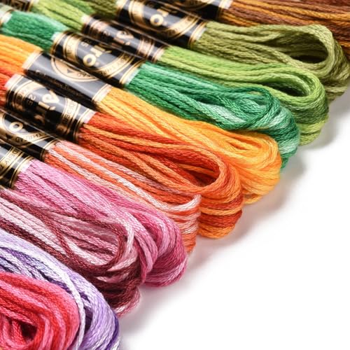 21 Skeins 6 Strands Variegated Embroidery Floss Cross Stitch Threads Gradient Color Friendship Bracelet Needlepoint String Thread for Jewelry Making Bracelet Knitting Stitching Crafts Supply