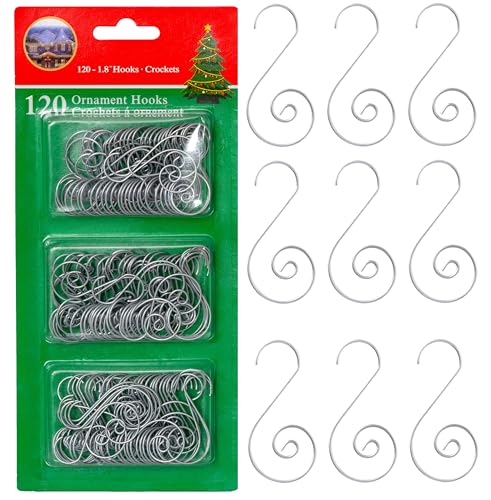 Christmas Tree Hanging Ornament Hooks - Silver Metal Wire Hangers 120 Pk