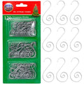 Christmas Tree Hanging Ornament Hooks - Silver Metal Wire Hangers 120 Pk