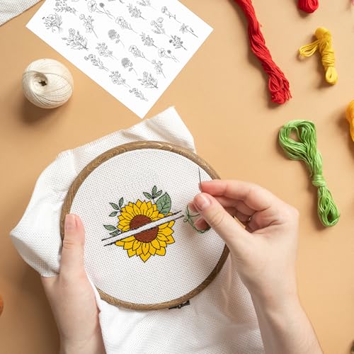Rngmsi Water Soluble Embroidery Patterns - 2 Sheets Flower Design Stick and Stitch Papers Wash Away 44 Pcs Floral Plant Embroidery Transfer Patterns Stabilizers for Hand Sewing - color: Flower