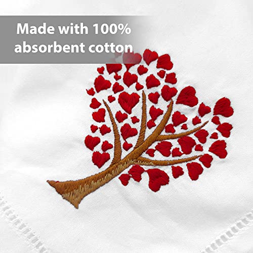 Valentine Napkins, Embroidered Table Napkin, Heart Tree Cloth Napkins Set 4 - color: Heart Tree