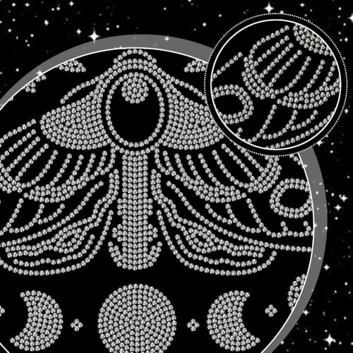 MAYJOYDIY Moth Moon Phase Rhinestone Iron on Hotfix Transfer Branch Leaves Star Heat Transfer Sticker Bling Rhinestone Clothing Decoration Applique for Shirt Bag Hat Jacket Jeans Shoes DIY Crafts - style: Moth Moon Phase