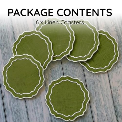 Linen Coasters for Drinks, Set of 6, 6 inch, Fern - color: 1259 - Fern, size: 6 inches