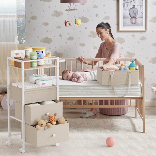 3In1 Modanais Baby Diaper Caddy Organizer Cart with Drawers, Off White - color: Off White
