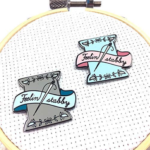 Pink & Blue Feeling Stabby Needle and Spool Hard Enamel Needle Minder