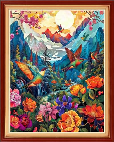 Dimensean Stamped Cross Stitch Kits Full Range of Embroidery Patterns Starter Kits for Beginners Adult DIY Cross Stitches Needlepoint Kits 11CT-Forest Hummingbird 16x20 inch - color: Arts kits 20