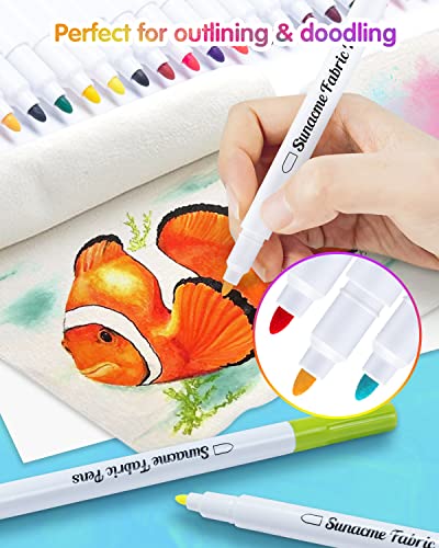 sunacme Fabric Markers Pen, 32 Colors Permanent Fabric Paint Pens