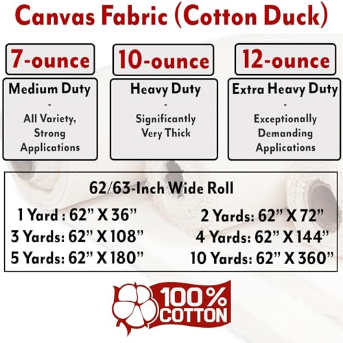 Barcelonetta | Canvas Fabric | Cotton Duck | Medium Duty | Natural 7oz | 62'' Wide | Arts & Crafts, Backings, Covers, Placemats (5 Yard) - color: Natural 7oz, size: 5 Yard