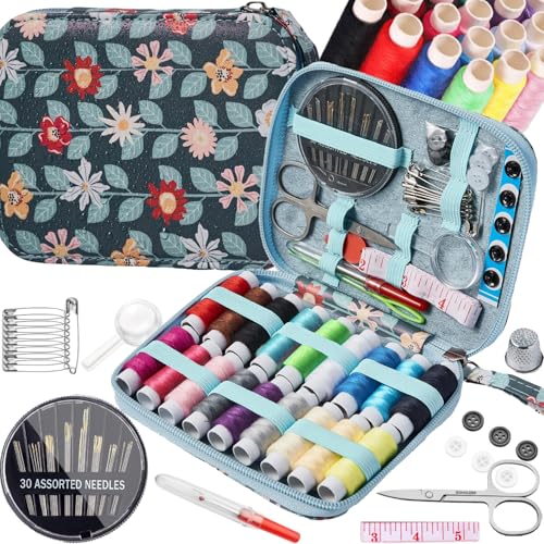 Printing Vines Sewing Project Kits,Travel Portable Sewing Set with Zipper Sewing Case,87 PCS Professional Sewing Supplies Accessory for Adults,Emergency, Home - color: 87PCS-Vines