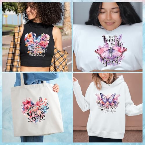 Wxiben Butterfly Iron on Transfers for T-Shirts - 20Pcs Butterfly Inspirational Dtf Transfers Ready to Press Heat Transfer Vinyl Stickers Flying Animal Floral Iron on Decals for Clothes Bag DIY Crafts - style: Butterfly Inspirational