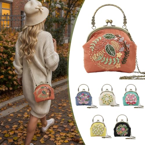 Eforcase Flower Embroidery Kit Tote Bag, Embroidery Coin Purse Kits Handbag Hand Embroidery Kit for Adults Beginner with Embroidery Patterns, Embroidery Hoop,DIY Sewing Kit - color: floral