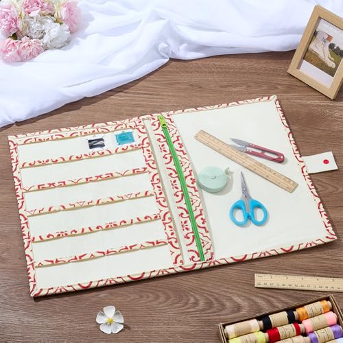 INFUNLY Versatile Needlework Portfolio Project Keeper 10"×13.5" Sewing Folder Needle and Thread Holder for Sewing Supplies Storage Portable Needlework Organiser for Home Traveler Adults Kids Beginner