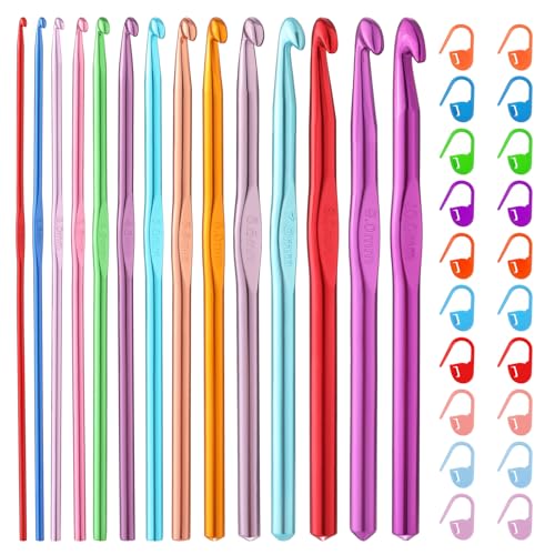 Mayboos 35 Pcs Crochet Hooks Set, Colorful Metal Crochet Hooks 2.0mm~10.0mm - size: 35 Pack