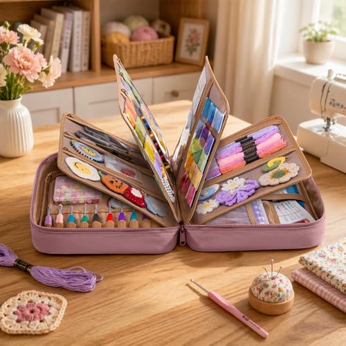 AMOIGEE Sewing Bag Organizer with 17 Clear Pockets and Tool Holders - color: Brier Rose