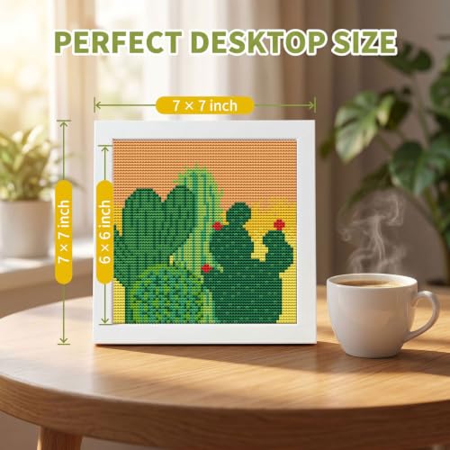 WUSARPLY Cactus Stamped Cross Stitch Kits for Beginners Adults with Framed - color: DKJ014